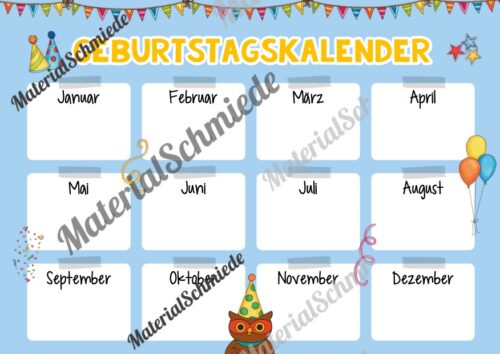 Geburtstagskalender für die Eulenklasse (Arbeitsblatt 06)