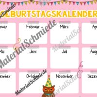 Geburtstagskalender für die Eulenklasse (Arbeitsblatt 07)