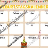 Geburtstagskalender für die Eulenklasse (Arbeitsblatt 09)