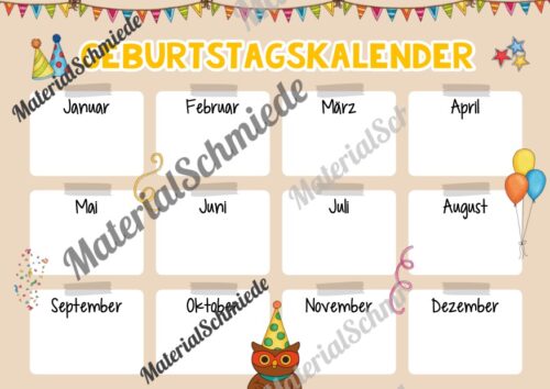Geburtstagskalender für die Eulenklasse (Arbeitsblatt 09)