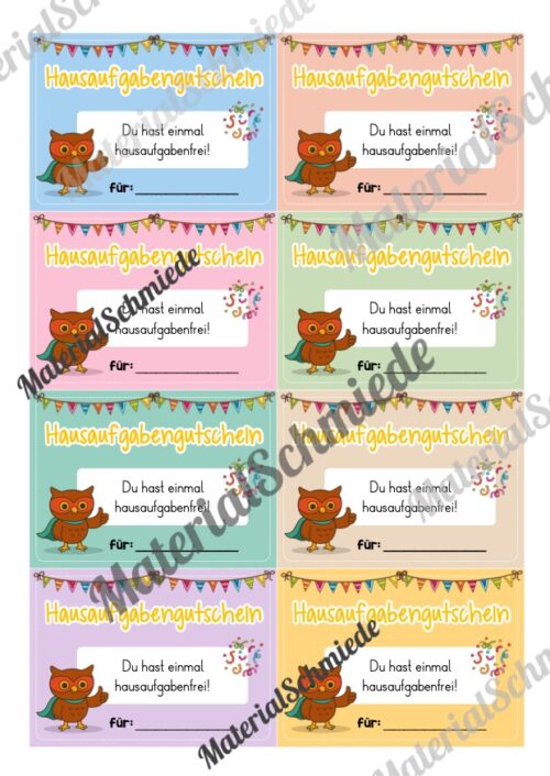 Gutscheine für die Eulenklasse (Arbeitsblatt 02)