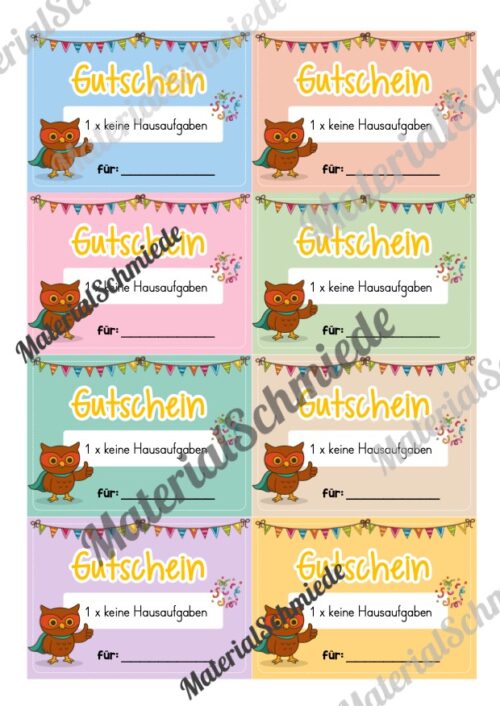 Gutscheine für die Eulenklasse (Arbeitsblatt 03)