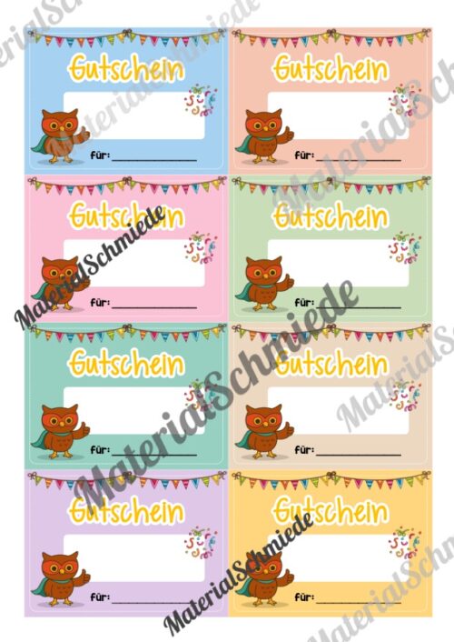 Gutscheine für die Eulenklasse (Arbeitsblatt 04)