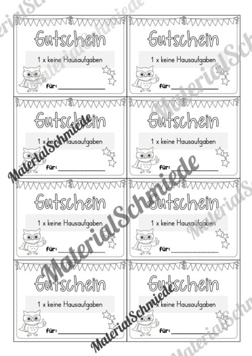 Gutscheine für die Eulenklasse (Arbeitsblatt 05)