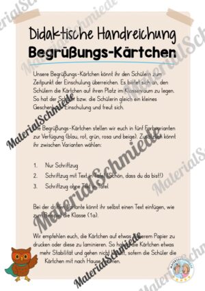 Begrüßungs-Kärtchen für die Eulenklasse (Arbeitsblatt 01)