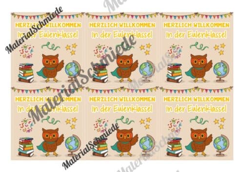 Begrüßungs-Kärtchen für die Eulenklasse (Arbeitsblatt 03)