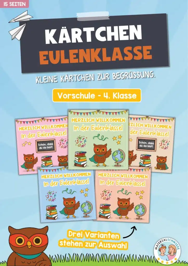 Begrüßungs-Kärtchen für die Eulenklasse