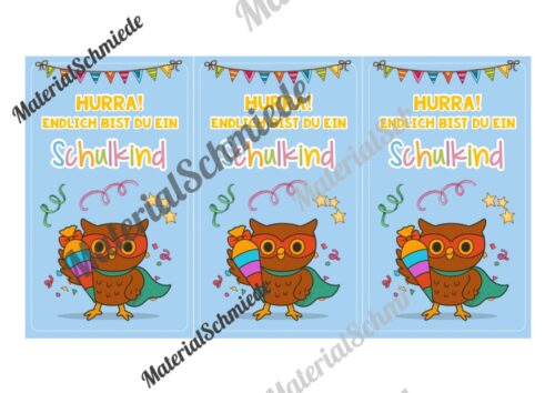 Karten zur Einschulung für die Eulenklasse (Arbeitsblatt 02)