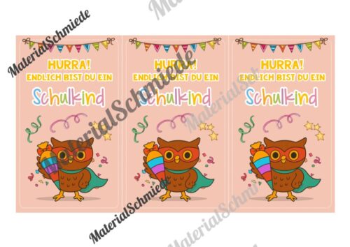 Karten zur Einschulung für die Eulenklasse (Arbeitsblatt 03)