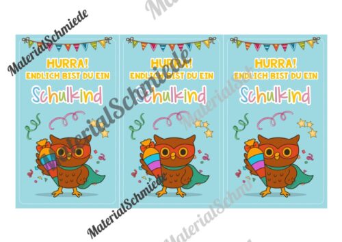 Karten zur Einschulung für die Eulenklasse (Arbeitsblatt 04)