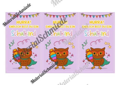 Karten zur Einschulung für die Eulenklasse (Arbeitsblatt 06)