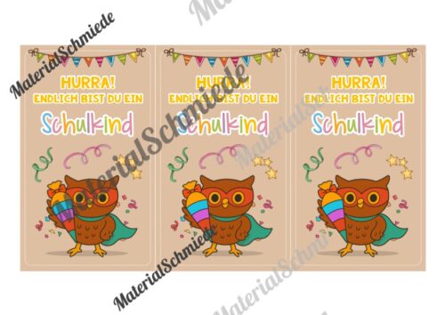 Karten zur Einschulung für die Eulenklasse (Arbeitsblatt 07)