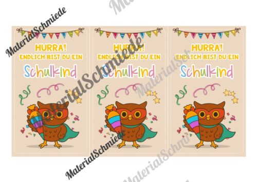 Karten zur Einschulung für die Eulenklasse (Arbeitsblatt 09)