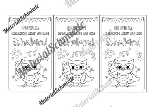 Karten zur Einschulung für die Eulenklasse (Arbeitsblatt 11)