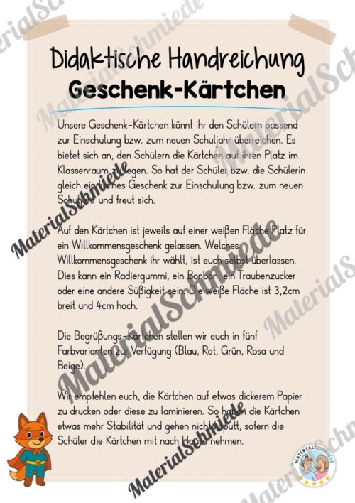 Geschenk-Kärtchen für die Eulenklasse (Arbeitsblatt 01)