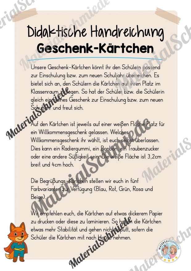Geschenk-Kärtchen für die Eulenklasse (Arbeitsblatt 01)