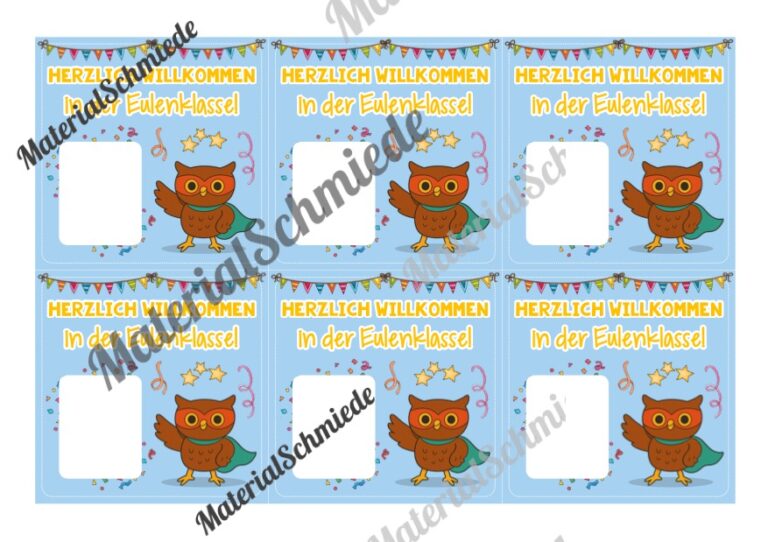 Geschenk-Kärtchen für die Eulenklasse (Arbeitsblatt 02)