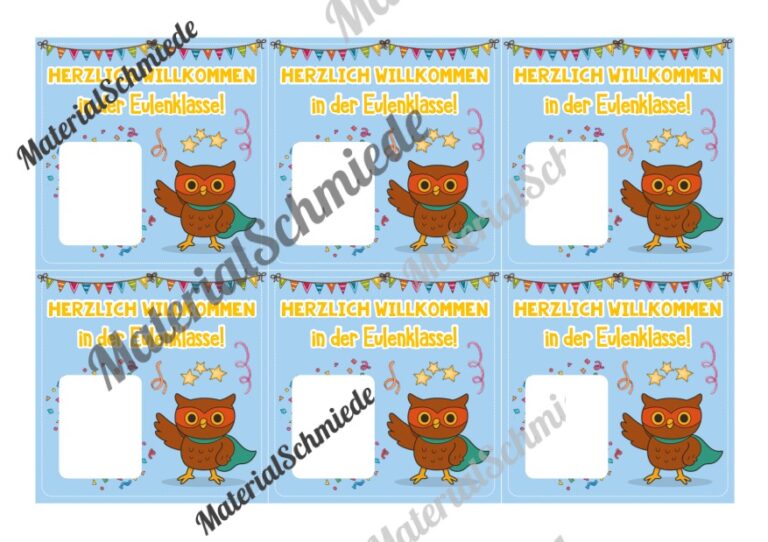 Geschenk-Kärtchen für die Eulenklasse (Arbeitsblatt 02)