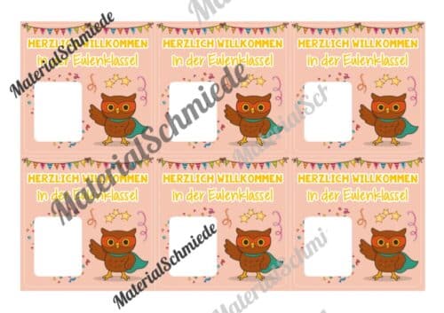 Geschenk-Kärtchen für die Eulenklasse (Arbeitsblatt 03)