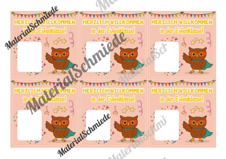 Geschenk-Kärtchen für die Eulenklasse (Arbeitsblatt 03)