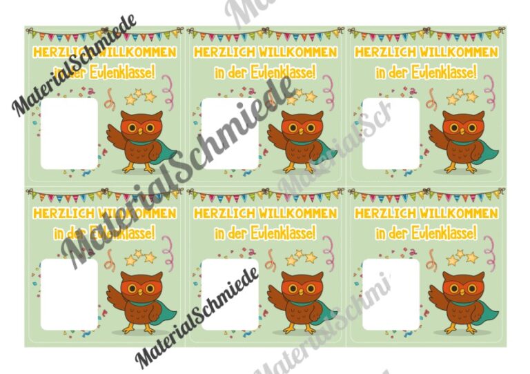 Geschenk-Kärtchen für die Eulenklasse (Arbeitsblatt 04)