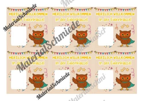 Geschenk-Kärtchen für die Eulenklasse (Arbeitsblatt 06)