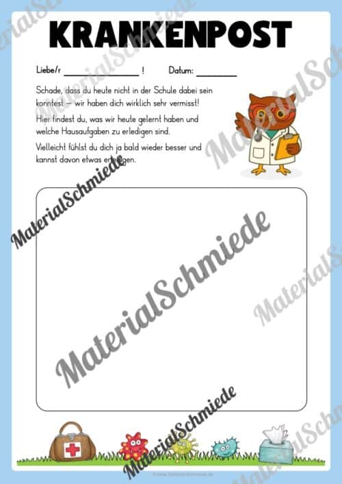 Krankenmappe für die Eulenklasse (Arbeitsblatt 13)