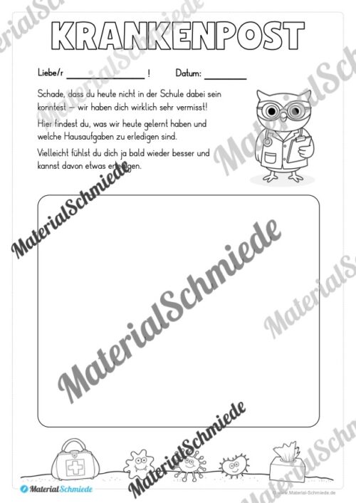 Krankenmappe für die Eulenklasse (Arbeitsblatt 14)