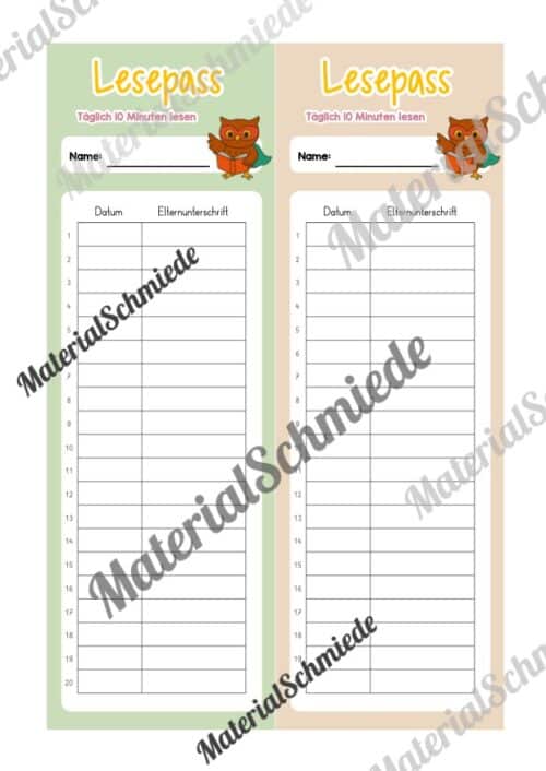 Lesepass & Leseurkunde für die Eulenklasse (Arbeitsblatt 03)