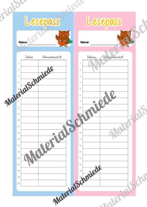 Lesepass & Leseurkunde für die Eulenklasse (Arbeitsblatt 04)