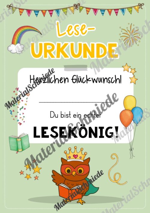 Lesepass & Leseurkunde für die Eulenklasse (Arbeitsblatt 08)