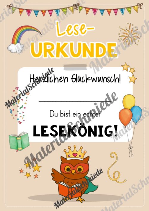 Lesepass & Leseurkunde für die Eulenklasse (Arbeitsblatt 09)