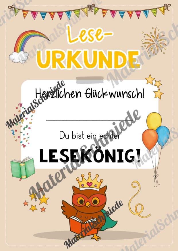 Lesepass & Leseurkunde für die Eulenklasse (Arbeitsblatt 09)