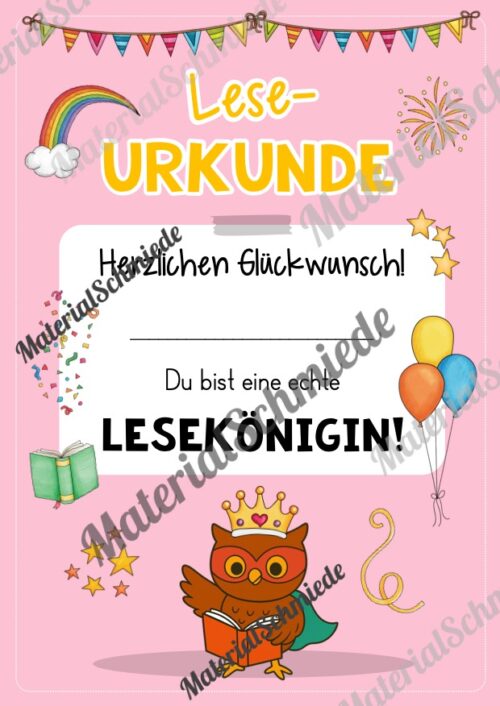 Lesepass & Leseurkunde für die Eulenklasse (Arbeitsblatt 10)