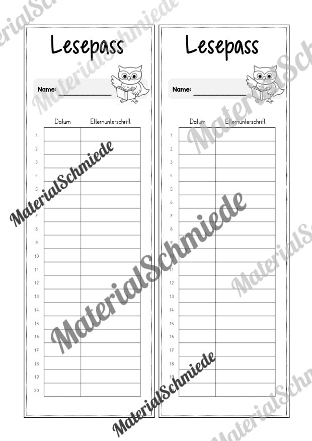 Lesepass & Leseurkunde für die Eulenklasse (Arbeitsblatt 12)