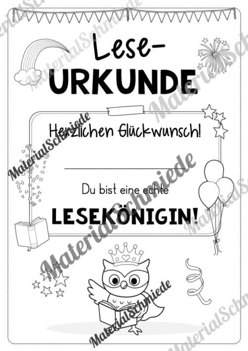 Lesepass & Leseurkunde für die Eulenklasse (Arbeitsblatt 15)
