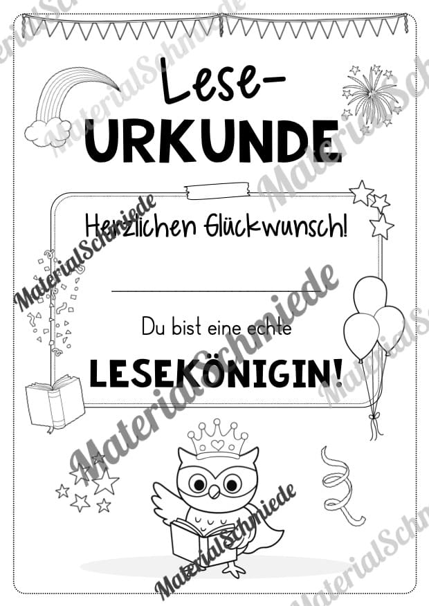 Lesepass & Leseurkunde für die Eulenklasse (Arbeitsblatt 15)