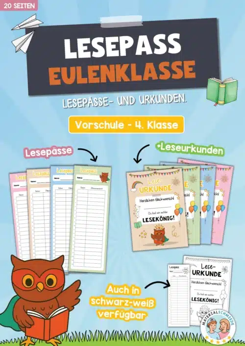 Lesepass & Leseurkunde für die Eulenklasse