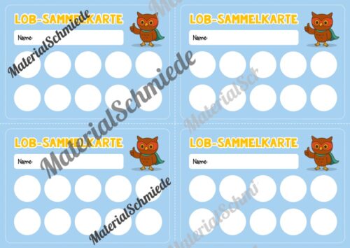 Lob-Sammelkarten für die Eulenklasse (Arbeitsblatt 02)