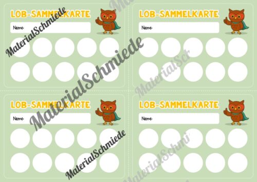 Lob-Sammelkarten für die Eulenklasse (Arbeitsblatt 04)