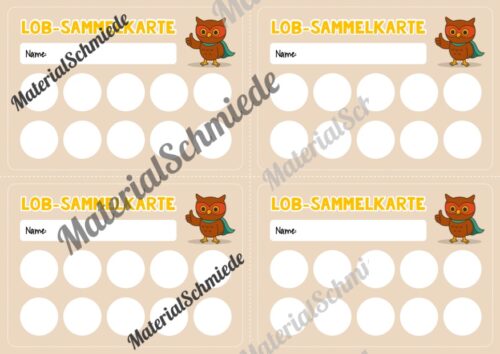 Lob-Sammelkarten für die Eulenklasse (Arbeitsblatt 05)