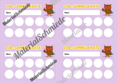 Lob-Sammelkarten für die Eulenklasse (Arbeitsblatt 06)