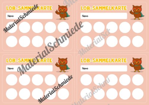 Lob-Sammelkarten für die Eulenklasse (Arbeitsblatt 07)