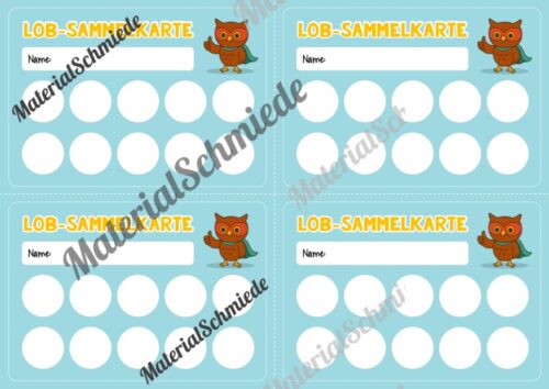 Lob-Sammelkarten für die Eulenklasse (Arbeitsblatt 08)