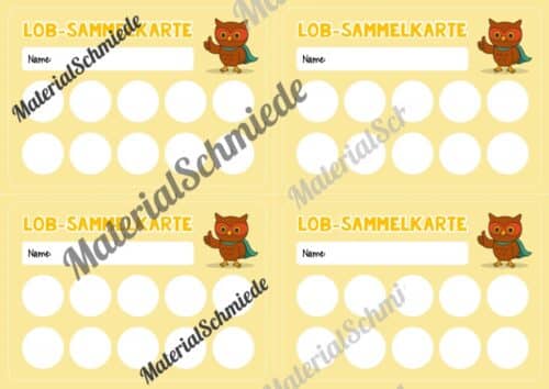 Lob-Sammelkarten für die Eulenklasse (Arbeitsblatt 09)