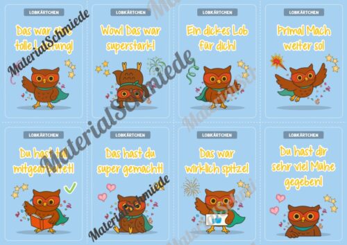 Lobkärtchen für die Eulenklasse (Arbeitsblatt 02)