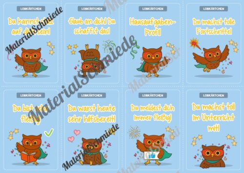 Lobkärtchen für die Eulenklasse (Arbeitsblatt 03)