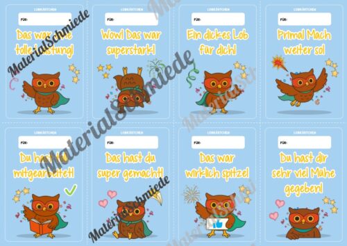 Lobkärtchen für die Eulenklasse (Arbeitsblatt 04)