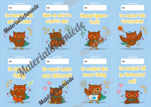 Lobkärtchen für die Eulenklasse (Arbeitsblatt 05)