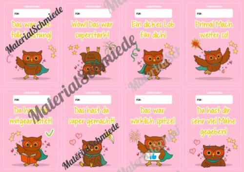 Lobkärtchen für die Eulenklasse (Arbeitsblatt 06)